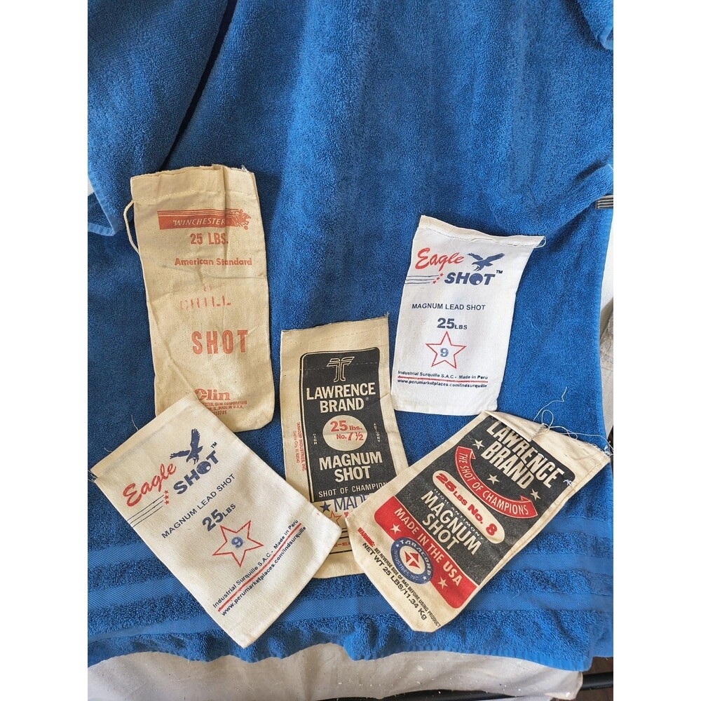 Eagle Shot, x2 Lawrence Brand,x2  Winchester Lead Shot Vintage Ammo Bags #446